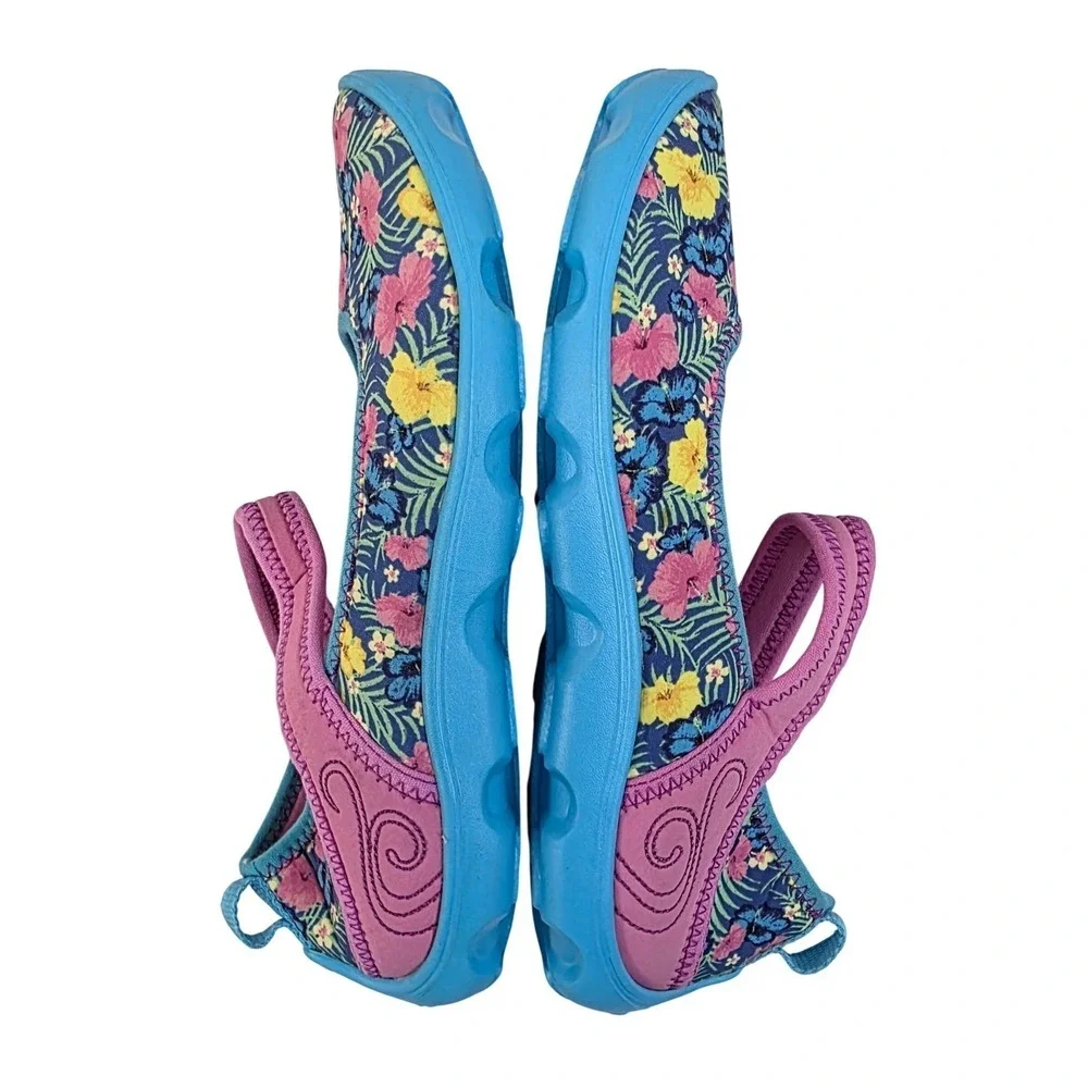 Crocs Mary Jane Flats Girls Floral Print Pink Blue Rubber Shoes Size 13